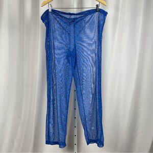 Women's Large Vibrant Sheer Blue Pants Vacation Pool Coverup Rave Concert Print